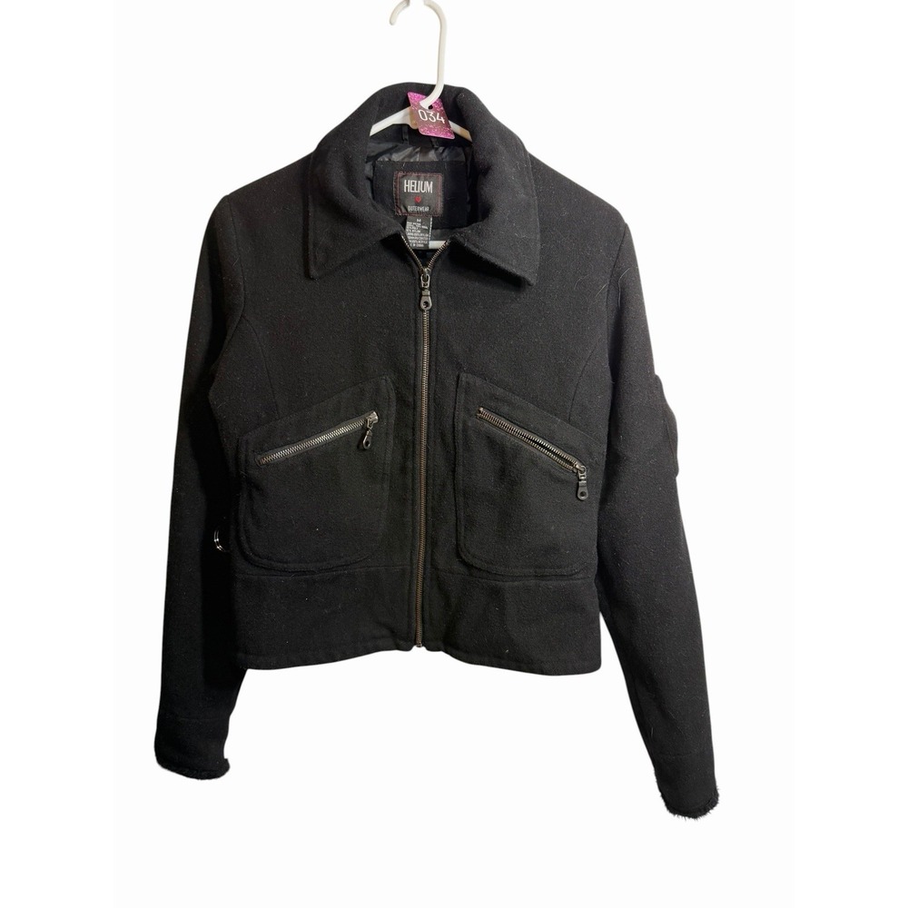 helium womens black wool blend coat jacket size medium